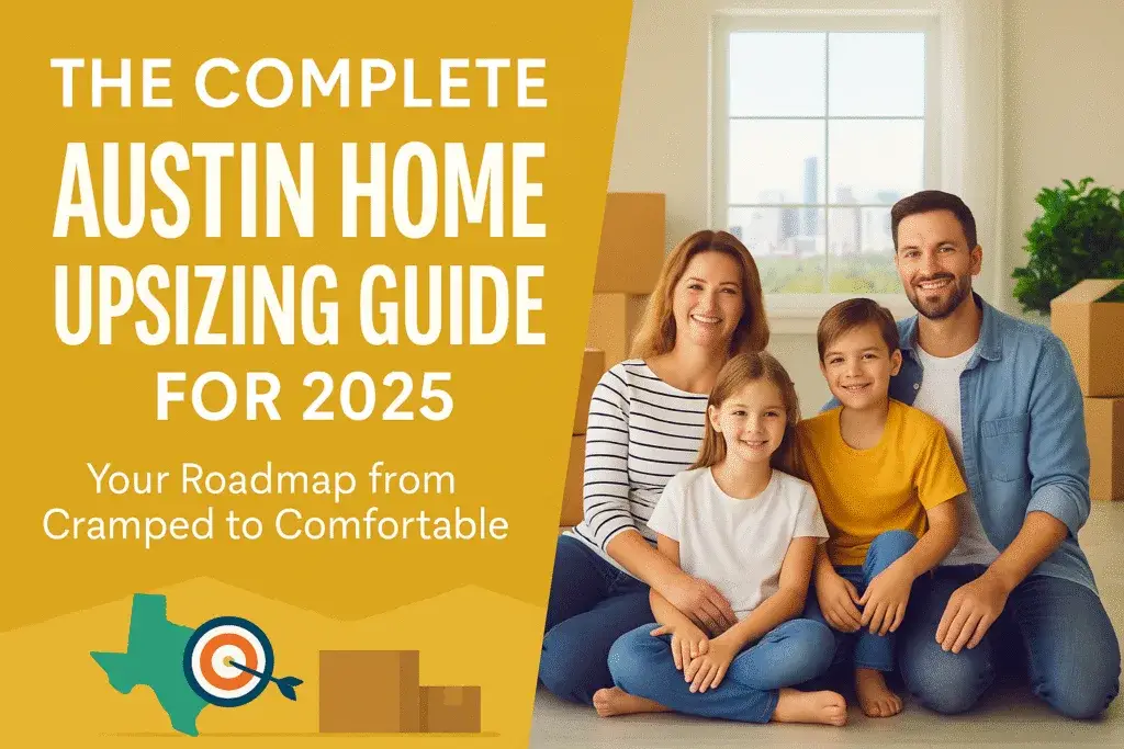 The Complete Austin Home Upsizing Guide for 2025: Your Roadmap from Cramped to Comfortable 18 Family sitting with moving boxes.