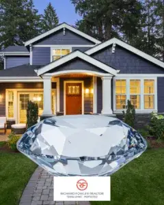 an image of a house with a gem in front of it