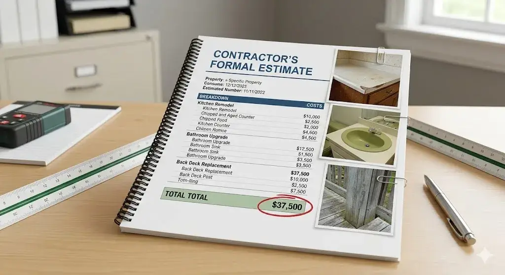 How I Used AI to Save $1,400 by Protesting Property Taxes 1 Contractor estimate document with costs