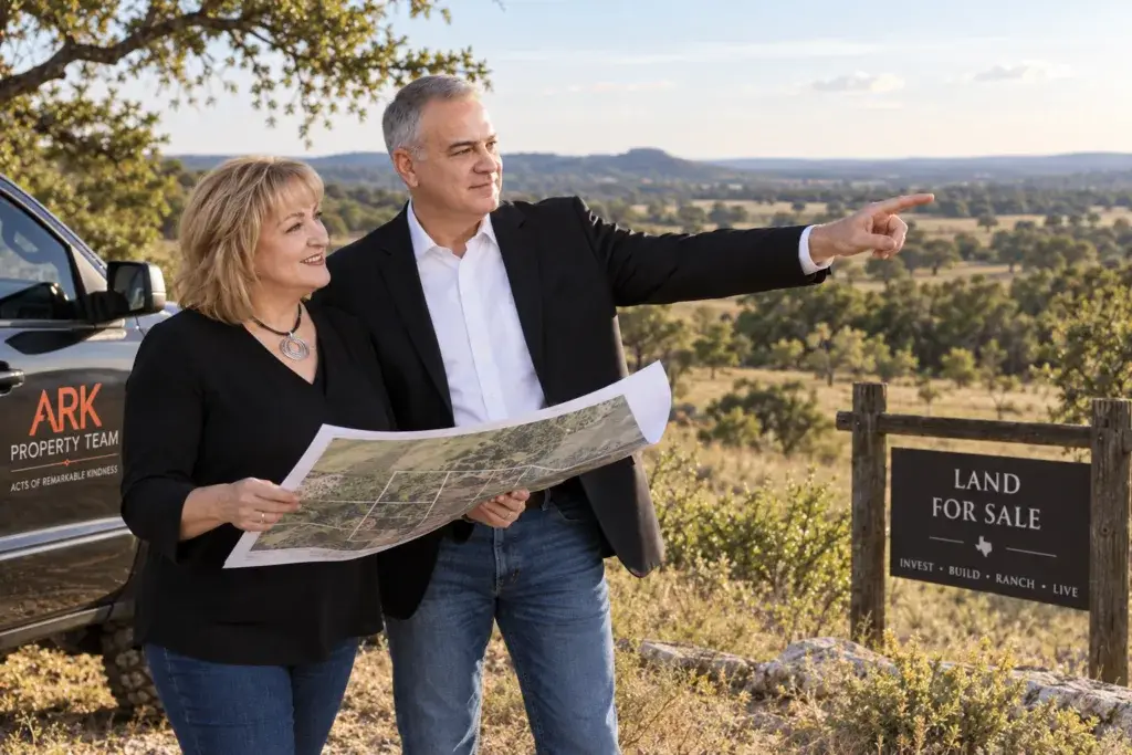 a man and a woman on a ranch holding a map
